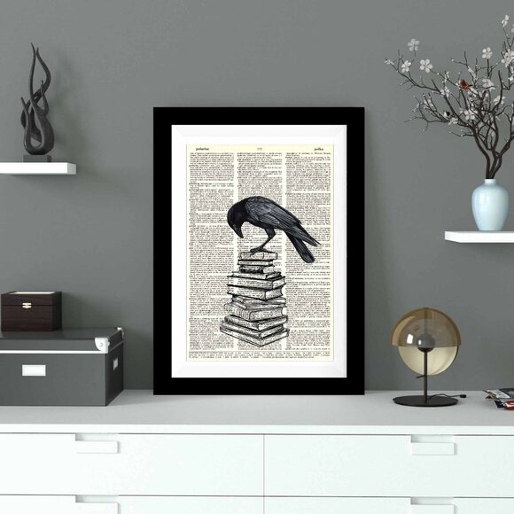 Raven Crow on Books DICTIONARY ART PRINT - Vintage Wall Decor Poster - Picture 8 of 12